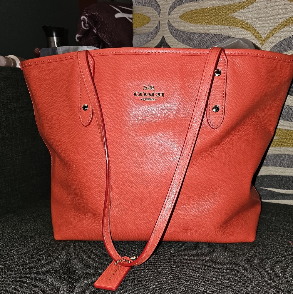 Coach Orange Leather Tote Bag
